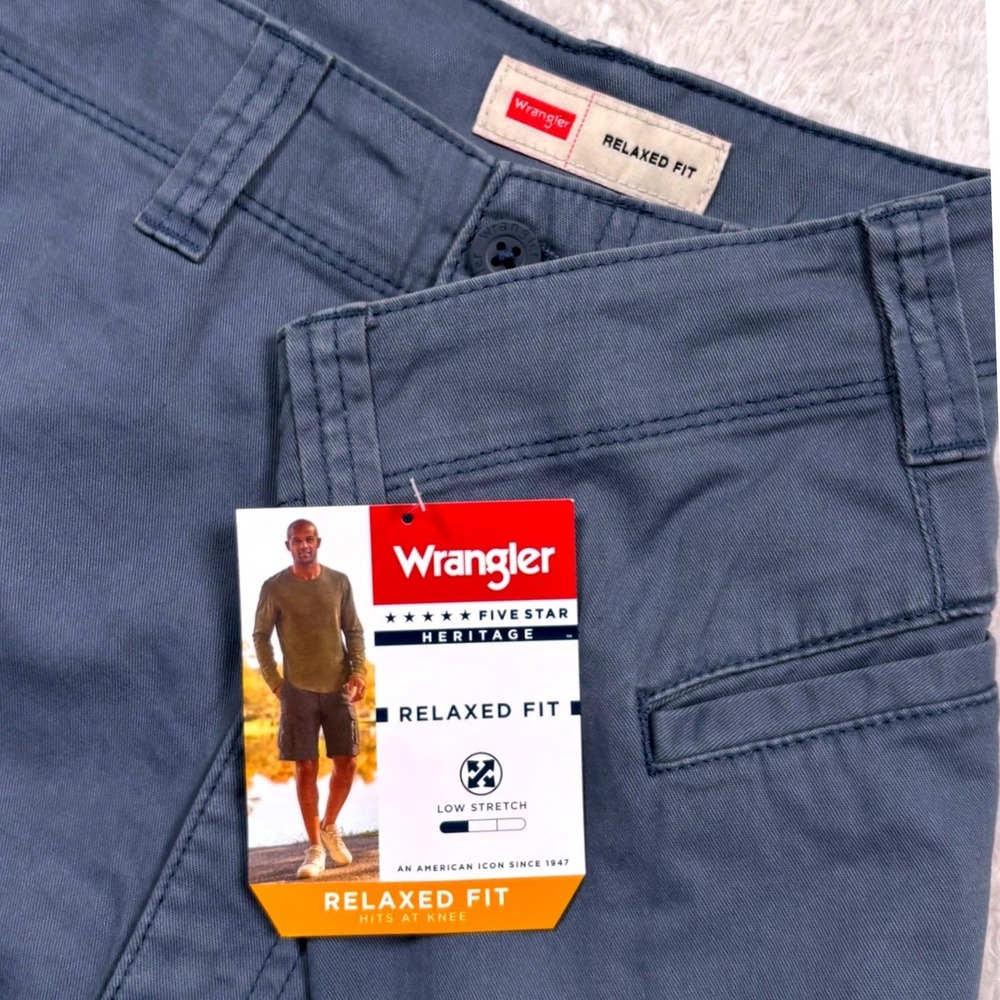 Wrangler Cargo Shorts Men 44 Blue Grey Relaxed Fit Five Star Heritage 10" Inseam
